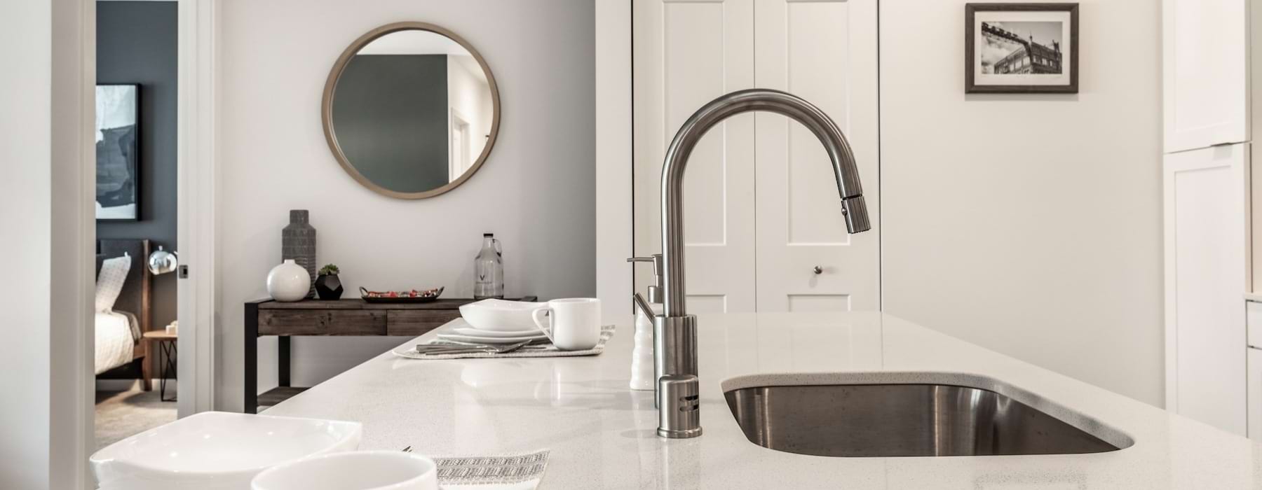 a kitchen counter with a sink