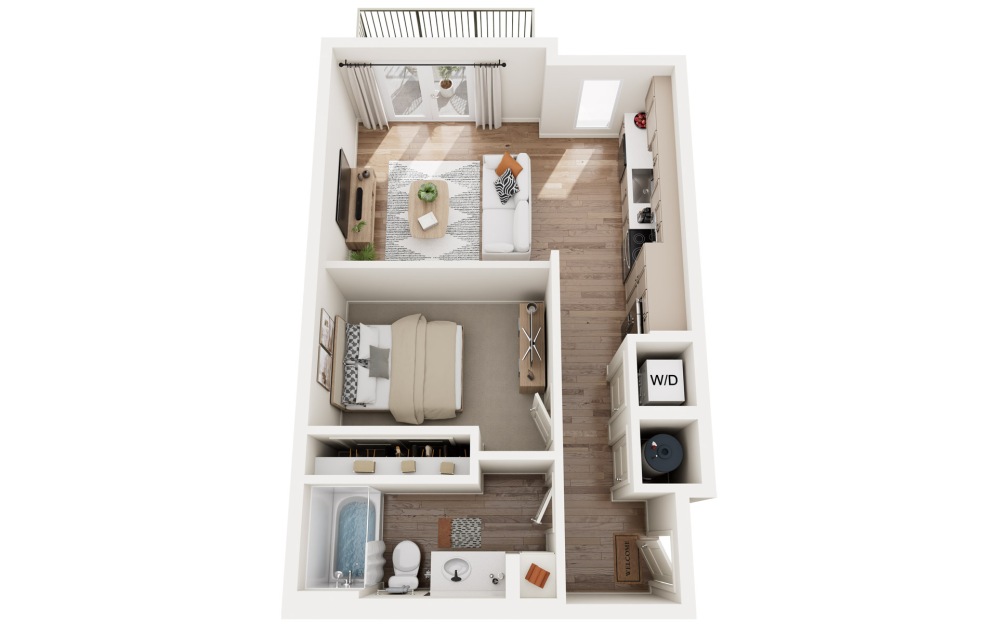 Iron - Studio floorplan layout with 1 bathroom and 592 square feet