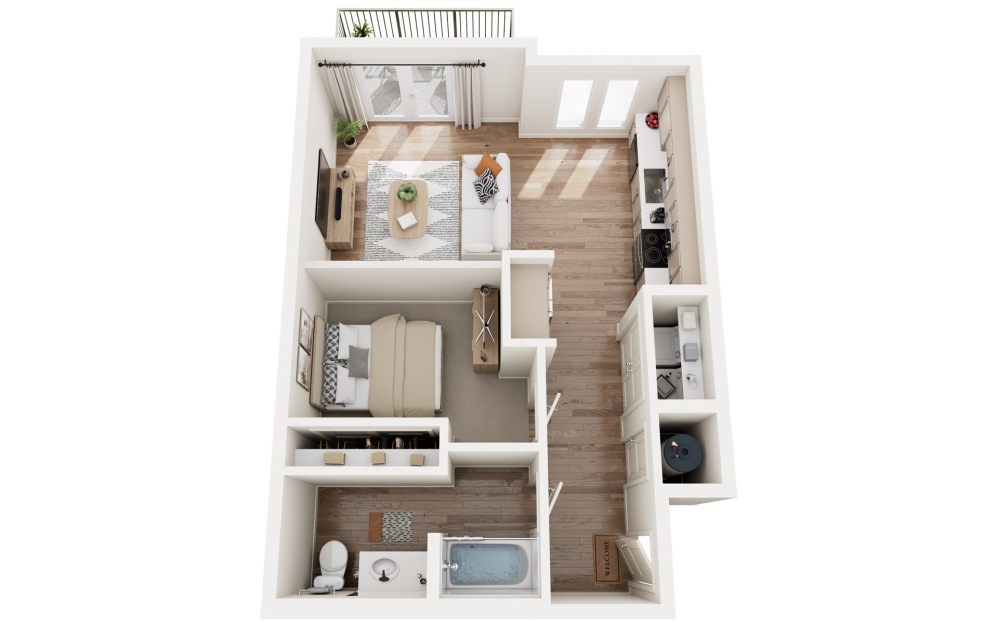 Midnight-A - Studio floorplan layout with 1 bathroom and 639 square feet