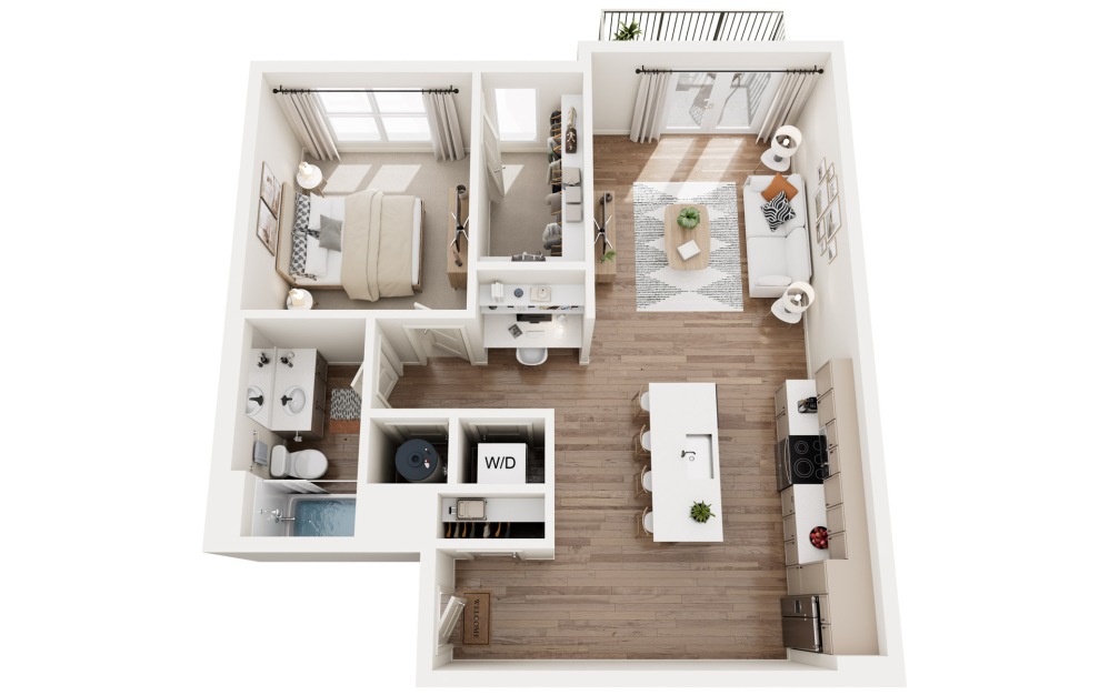 Obsidian - 1 bedroom floorplan layout with 1 bathroom and 820 square feet