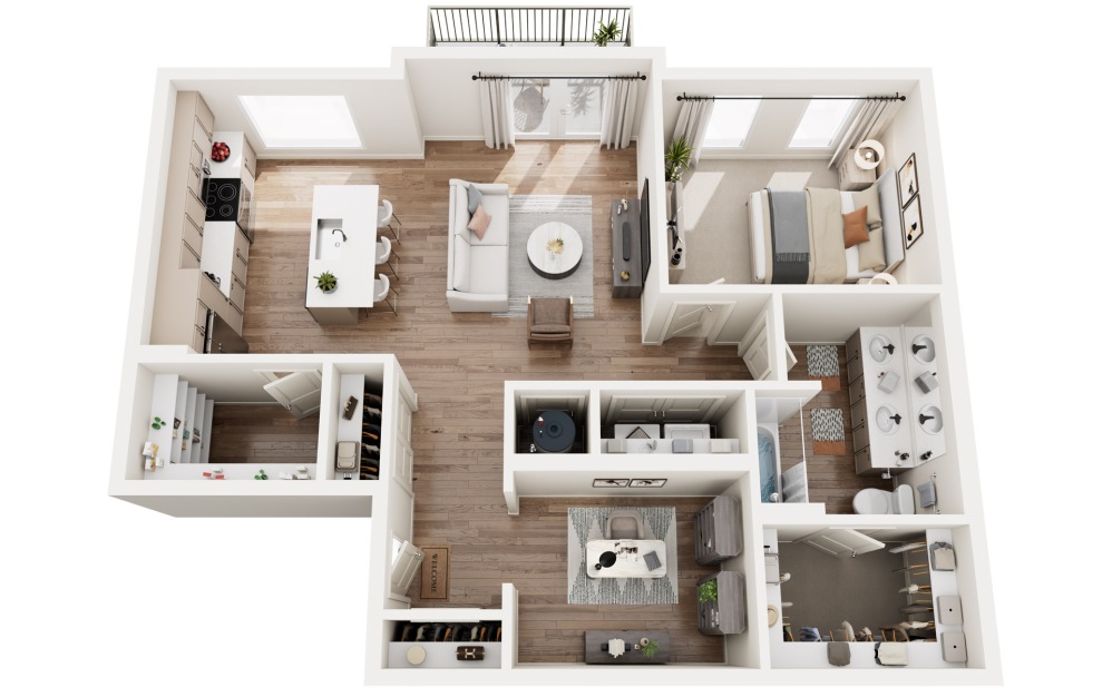 Greige - 1 bedroom floorplan layout with 1 bathroom and 959 square feet