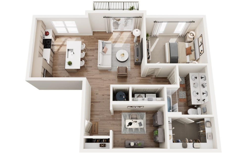 Charcoal - 1 bedroom floorplan layout with 1 bathroom and 913 square feet