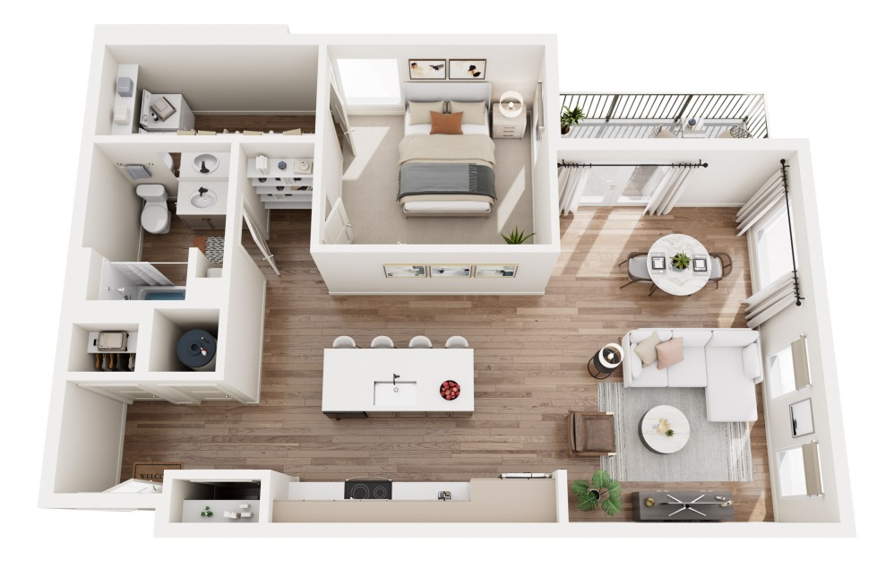 Tempest-A - 1 bedroom floorplan layout with 1 bathroom and 863 square feet