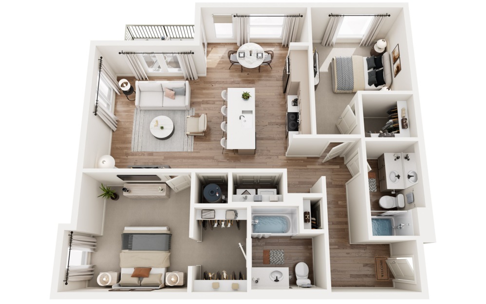 Shadow-A - 2 bedroom floorplan layout with 2 bathrooms and 1161 square feet