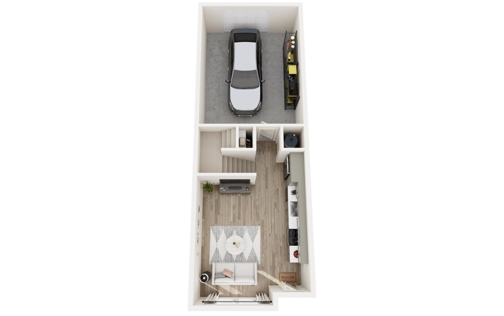 Nocturnal - 2 bedroom floorplan layout with 2 bathrooms and 1144 square feet (Floor 1, 3D)