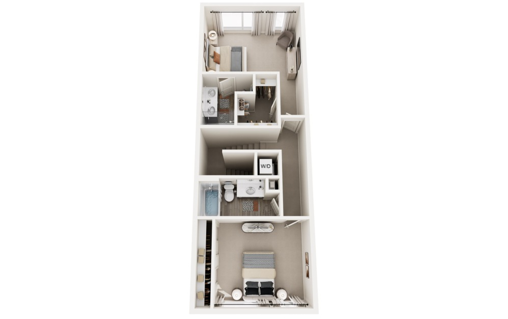 Nocturnal - 2 bedroom floorplan layout with 2 bathrooms and 1144 square feet (Floor 2, 3D)