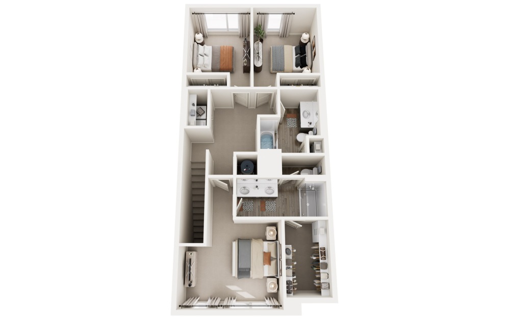Sterling - 3 bedroom floorplan layout with 2.5 bathrooms and 1481 square feet (Floor 2, 3D)