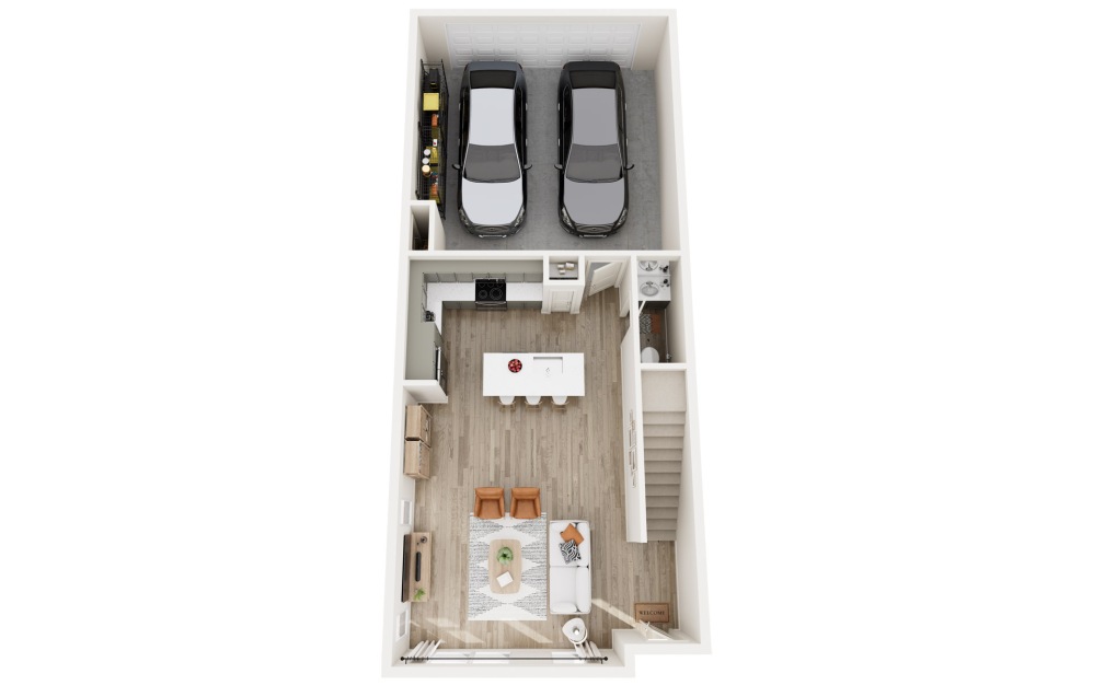 Gossamer - 3 bedroom floorplan layout with 2.5 bathrooms and 1649 square feet (Floor 1, 3D)
