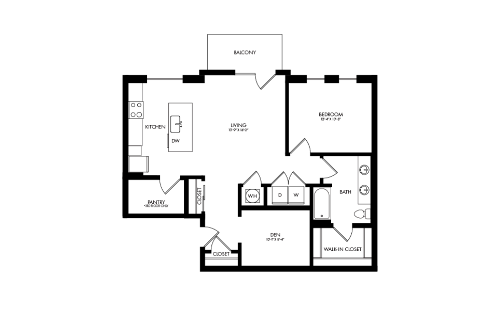 Greige - 1 bedroom floorplan layout with 1 bathroom and 959 square feet